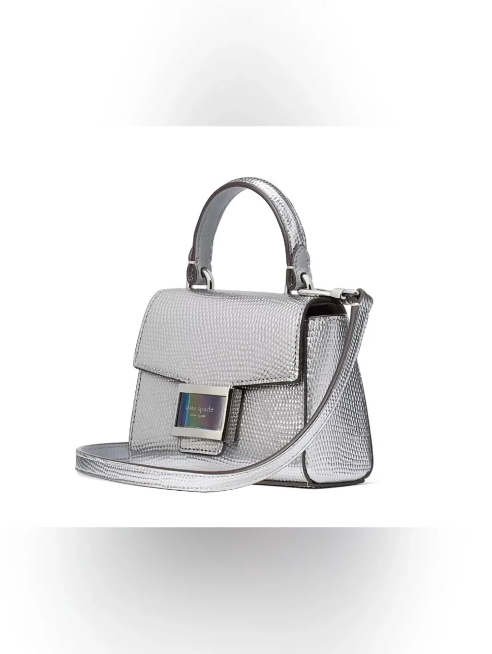 Kate Spade Katy Lizard Embossed Micro Crossbody Leather Silver